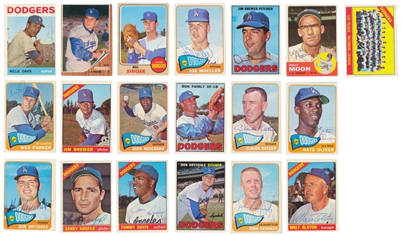 Lot Of (4) 1963-68 LA Dodgers Memorabilia Including Signed Team Baseball Cards, Signed Photos, 1966 Dodgers Yearbook With Team Photo & 1968 Sports Illustrated Don Drysdale Cover (Beckett PreCert)